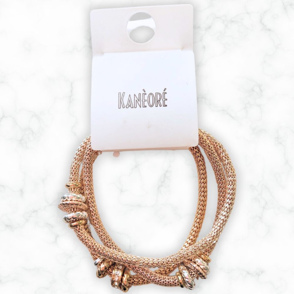 NWT Kanèoré Women's Gold Tone Three Strand Mesh Chain Charm Bracelet
